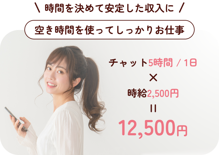 時間を決めて安定した収入に:空き時間を使ってしっかりお仕事:チャット5時間×時給2,500円＝12,500円